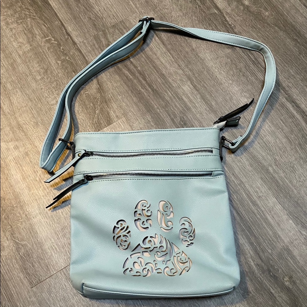 Pawsitively Beautiful Lt Blue Pawprint Crossbody